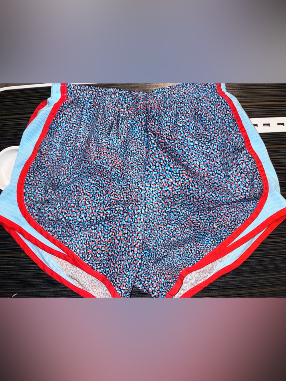 Nike Light Blue Dri-FIT Athletic Shorts with Red Accent